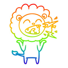 rainbow gradient line drawing cartoon roaring lion