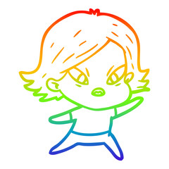 rainbow gradient line drawing cartoon stressed woman