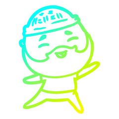 cold gradient line drawing cartoon happy bearded man