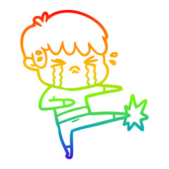 rainbow gradient line drawing cartoon boy crying