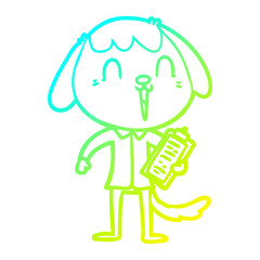 cold gradient line drawing cute cartoon dog wearing office shirt