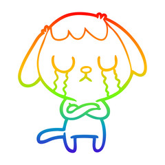 Obraz premium rainbow gradient line drawing cute cartoon dog crying