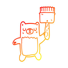 warm gradient line drawing cartoon bear with paint brush