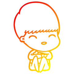 warm gradient line drawing happy cartoon boy