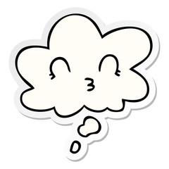 happy cartoon face and thought bubble as a printed sticker