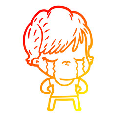 warm gradient line drawing cartoon woman crying