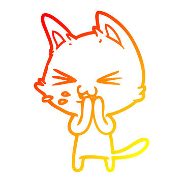 recommend clip art: warm gradient line drawing cartoon cat hissing