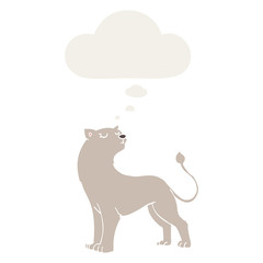 cartoon lioness and thought bubble in retro style