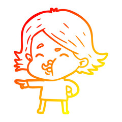 warm gradient line drawing cartoon girl pulling face
