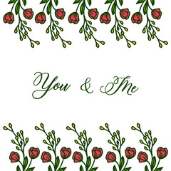 Vector illustration various abstract red flower frame for banner of you and me