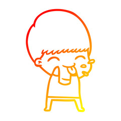 warm gradient line drawing cartoon boy blowing raspberry