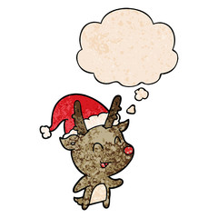 cartoon christmas reindeer and thought bubble in grunge texture pattern style