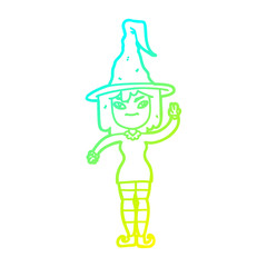 cold gradient line drawing cartoon witch
