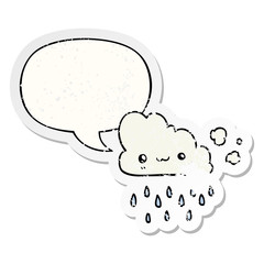 cartoon storm cloud and speech bubble distressed sticker