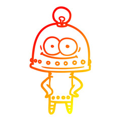 warm gradient line drawing happy carton robot with light bulb
