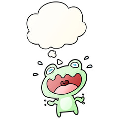 cartoon frog frightened and thought bubble in smooth gradient style