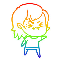 rainbow gradient line drawing annoyed cartoon vampire girl