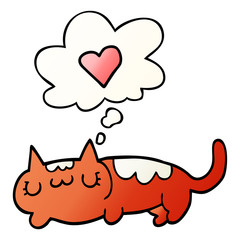 cartoon cat and thought bubble in smooth gradient style