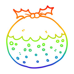 rainbow gradient line drawing cartoon christmas pudding