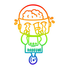 rainbow gradient line drawing cartoon crying robot