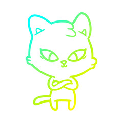 cold gradient line drawing cute cartoon cat