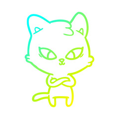 Obraz premium cold gradient line drawing cute cartoon cat