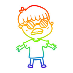 rainbow gradient line drawing cartoon boy wearing spectacles