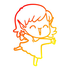 warm gradient line drawing cartoon elf girl