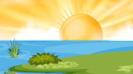 Obraz na płótnie Canvas Lake sun background scene