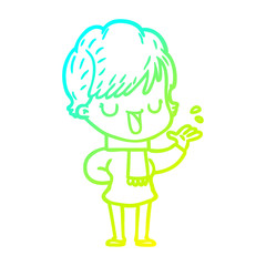 cold gradient line drawing cartoon woman talking