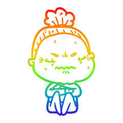 Fototapeta premium rainbow gradient line drawing cartoon annoyed old lady