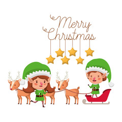 elves couple with sleigh and reindeer sleigh avatar chatacter