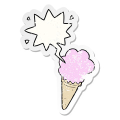 cartoon ice cream and speech bubble distressed sticker
