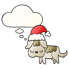 cute christmas dog and thought bubble in smooth gradient style