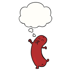 cartoon dancing sausage and thought bubble