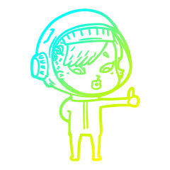cold gradient line drawing cartoon astronaut woman
