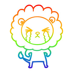 rainbow gradient line drawing cartoon crying lion