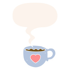 I love coffee cartoon cup and speech bubble in retro style