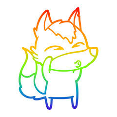 rainbow gradient line drawing cartoon wolf whistling