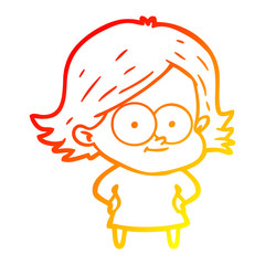 warm gradient line drawing happy cartoon girl