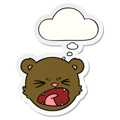 cute cartoon teddy bear face and thought bubble as a printed sticker