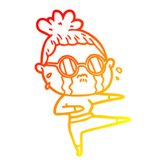 warm gradient line drawing cartoon crying woman wearing spectacles