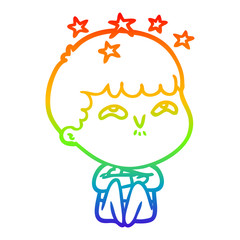 rainbow gradient line drawing cartoon amazed boy