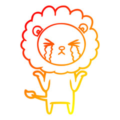 warm gradient line drawing cartoon crying lion