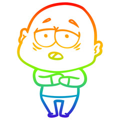 rainbow gradient line drawing cartoon tired bald man