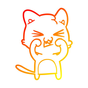 recommend clip art: warm gradient line drawing cartoon cat hissing