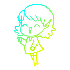 cold gradient line drawing cartoon elf girl