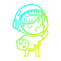 cold gradient line drawing cartoon astronaut woman