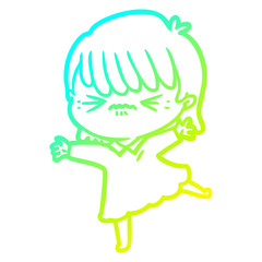 cold gradient line drawing stressed out cartoon girl