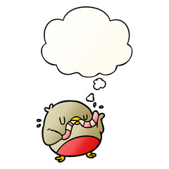 cartoon robin with worm and thought bubble in smooth gradient style